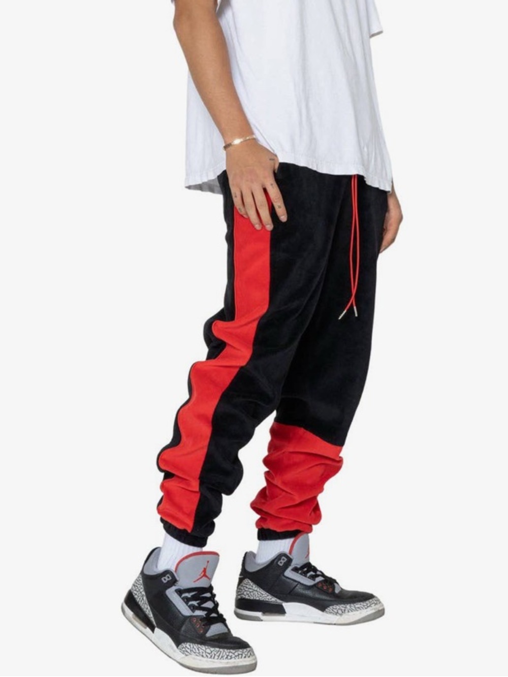 Blank State Velour Color Block Track Joggers – Black/Red